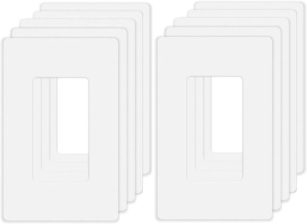Screwless Decorator Wall Plates 1-Gang Switch Outlet Electrical Cover Plate Unbreakable Thermoplastic White (10 Pack)