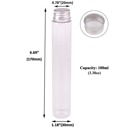 15 Pack 100ml Clear Plastic Test Tubes with Screw Caps, 1 Cleaning Brush, Gumball Candy Tubes for Wedding Party Décor