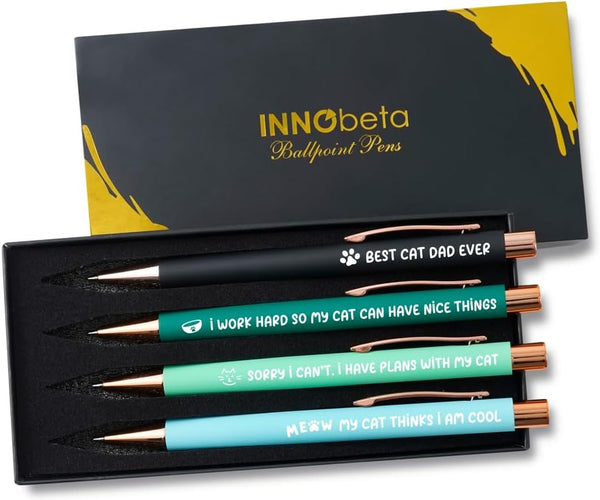 InnoBeta Cat Dad Gift for Men - Ballpoint Pen Set of 4, Personalized Gifts for Father's Day, Birthday, Christmas