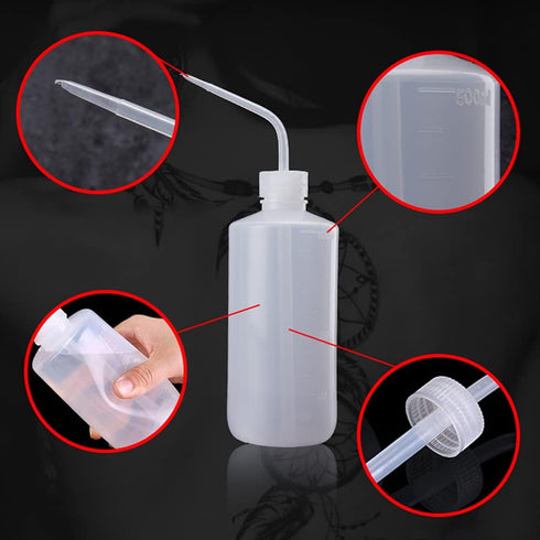 Tattoo Wash Bottle, 2Pcs 500ml Economy Plastic Squeeze Bottle for Tattoo Supplies, Watering Tools (500ml / 16oz)
