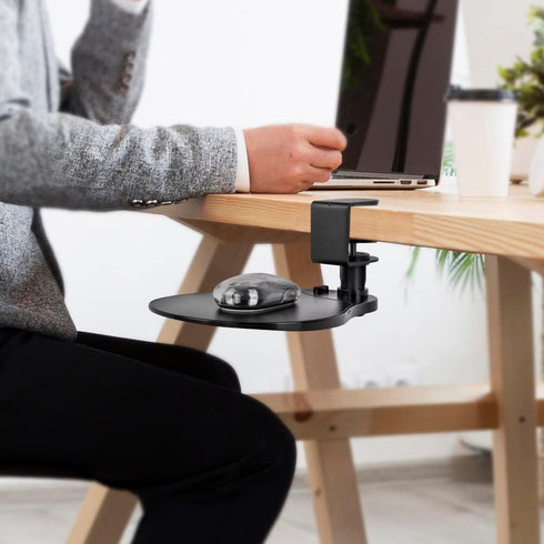 EHO Clamp on Mouse Platform, Clip on 360 Degree Rotating Mouse Tray Attachment, Ergonomic Slide Out Tray (Platinum)