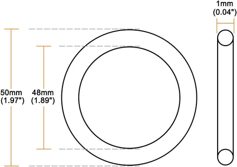 uxcell Nitrile Rubber O-Rings, 50mm OD 48mm ID 1mm Width, Metric Sealing Gasket for Automotive, Pack of 10