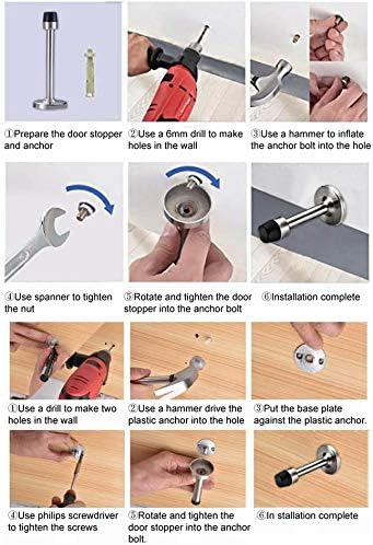 Long Door Stop, 5 Inch Wall Mount Door Stopper, Stainless Steel Brushed Satin Nickel Heavy Duty Door Holder
