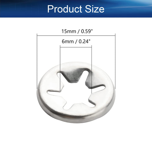 Bettomshin 100Pcs M6 x 15mm Internal Tooth Starlock Washers, 304 Stainless Steel Bearing Clamp Push On Speed Clips Fasteners, Quick Speed Locking Washers for Vehicles, Wheels, Machinery, Furniture