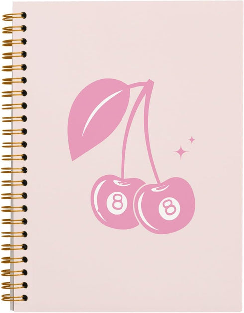 Pink Notebook Journal, Funky Retro Y2K Preppy Cherry Notebook, Pink Aesthetic Office Supplies, 5.5x8.3