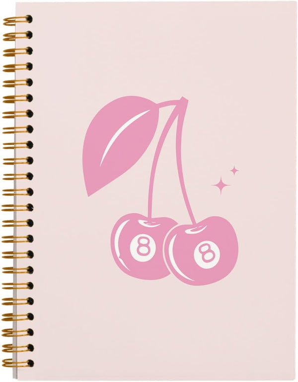 Pink Notebook Journal, Funky Retro Y2K Preppy Cherry Notebook, Pink Aesthetic Office Supplies, 5.5x8.3