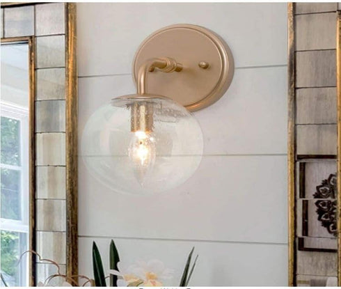 Uolfin Gold Wall Sconce, Modern 1 Light Wall Lighting with Seeded Glass Shade,