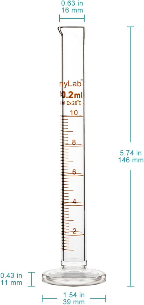 StonyLab 3-Pack Borosilicate Glass 10ml Heavy Wall Graduated Cylinder Measuring Cylinder, 10ml