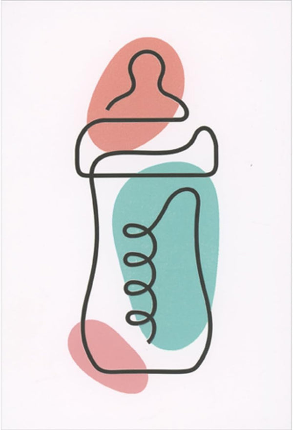 Pictura Simple Outlined Baby Bottle Over Pink and Blue Colored Splashes Funny Congratulations