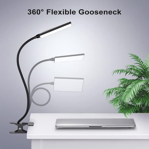 LED Desk Lamp with Clamp for Home Office, Dimmable Clip-On Light with USB Port, 3 Color Modes, Flexible Gooseneck