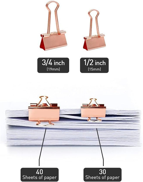 Mini Binder Clips, 120 Pack, 5/8 Inch, Standard 15mm, Rose Gold, Binder Paper Clips with Mini Storage Boxes