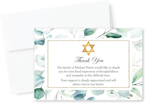 All Ewired Up Personalized Jewish Funeral Thank You Cards, Star of David Sympathy Acknowledgement Cards,
