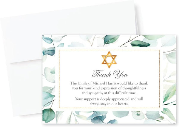 All Ewired Up Personalized Jewish Funeral Thank You Cards, Star of David Sympathy Acknowledgement Cards,