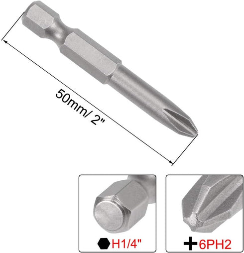 uxcell 5 Pcs 6mm PH2 Magnetic Phillips Screwdriver Bits, 1/4 Inch Hex Shank, 2-inch Length S2 Power Tool