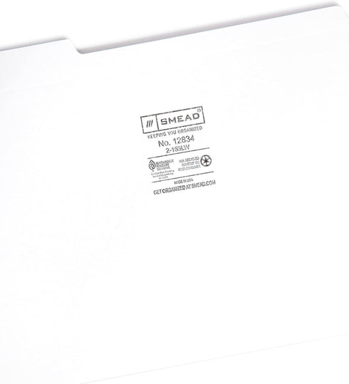 Smead File Folder, Reinforced 1/3-Cut Tab, Letter Size, White, 100 per Box