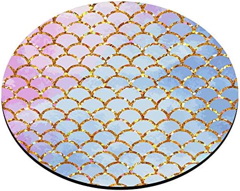Smooffly Mermaid Scales Mousepad, Round Desk Accessory, Cute Circular Mouse Pad, Size 7.9 x 7.9 x 0.12 Inch