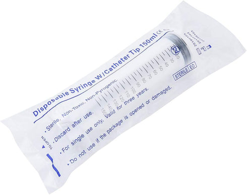 5 Pack 150ml Reusable Plastic Syringe, Individually Packaged for Scientific Labs and Dispensing
