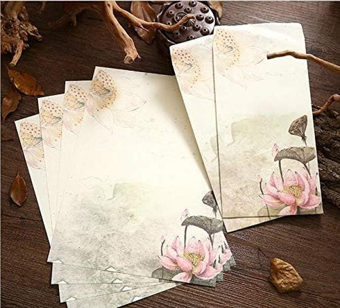 Retro A4 Stationery Paper and Envelopes Set, 32 Sheets Writing Paper and 12 Envelopes, Old Age Printer Paper