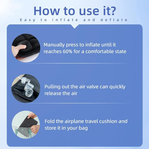 yuyingji Tailbone 3D (49 Inflatable Airplane Seat Cushion, Press to Inflate No Pump Required, Portable Travel Seat Pad
