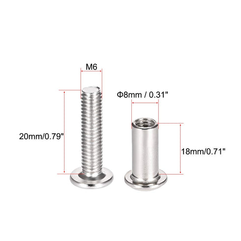 uxcell 10 Sets Screw Post for 5/16"(8mm) Hole Dia, Male M6x20mm, Female 6x18mm Carbon Steel Leather Fastener