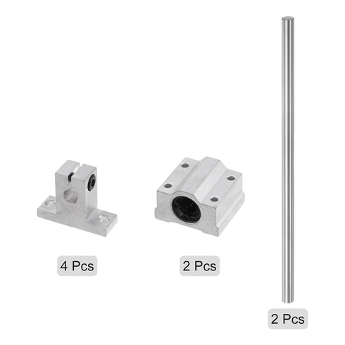 uxcell Linear Motion Rod Shaft Guide Set, 2pcs 8mm x 200mm with 2pcs SCS8UU Bearing Block & 4pcs Shaft Support