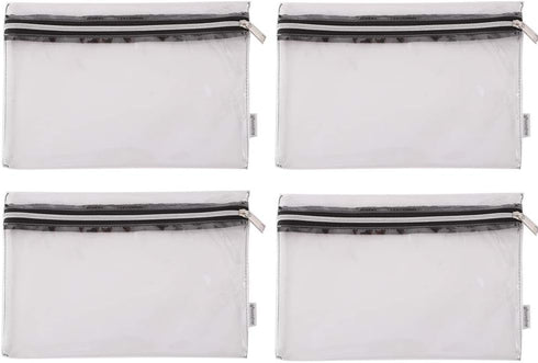 Clear Vinyl Zipper Multi-purpose Waterproof Organizers, 4-pack Office Home Supply Toiletry Pouch Tool Bag
