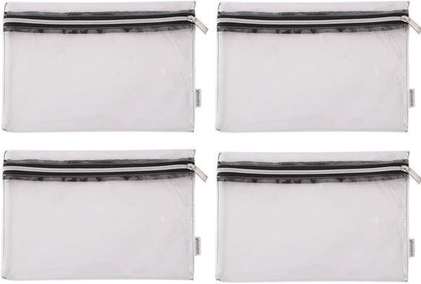 Clear Vinyl Zipper Multi-purpose Waterproof Organizers, 4-pack Office Home Supply Toiletry Pouch Tool Bag