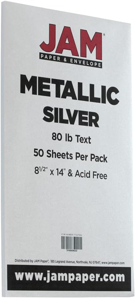 JAM PAPER Legal Metallic 32lb Paper - Silver Stardream Metallic, 120 GSM, 8.5 x 14, 50 Sheets/Pack