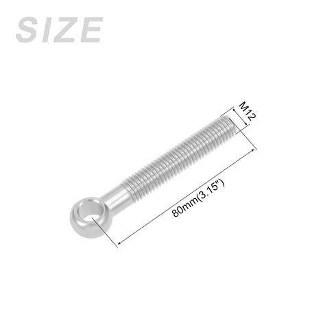 Shoulder Swing Lifting Bolt (M12x80mm) 1Pcs, 304 Stainless Steel Eye Bolts - for Home Renovation, Pipeline Gate Valves Fasteners, Silver
