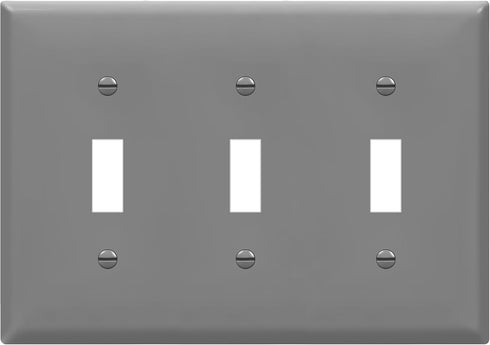 ENERLITES Triple Light Wall Toggle Switch Plate, 3-Gang Standard Size, Gloss Finish, Gray