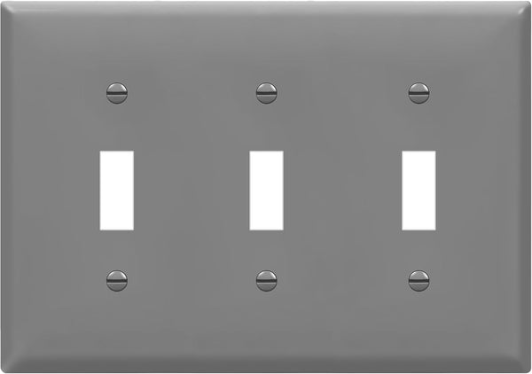 ENERLITES Triple Light Wall Toggle Switch Plate, 3-Gang Standard Size, Gloss Finish, Gray