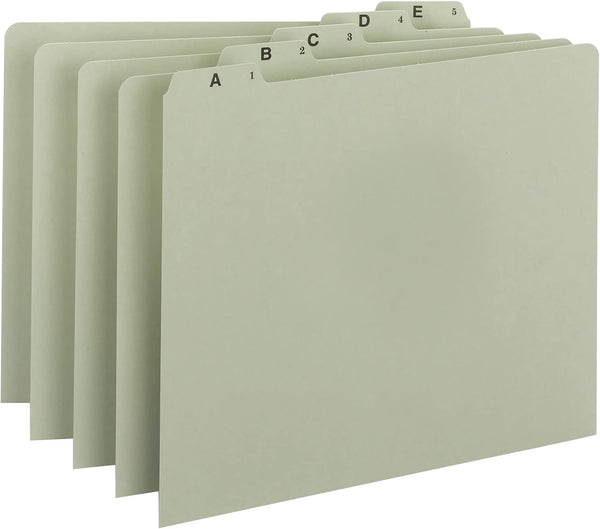 Smead Pressboard Guides, 1/5-Cut Tab (A-Z), Letter Size, Gray/Green, Set of 25
