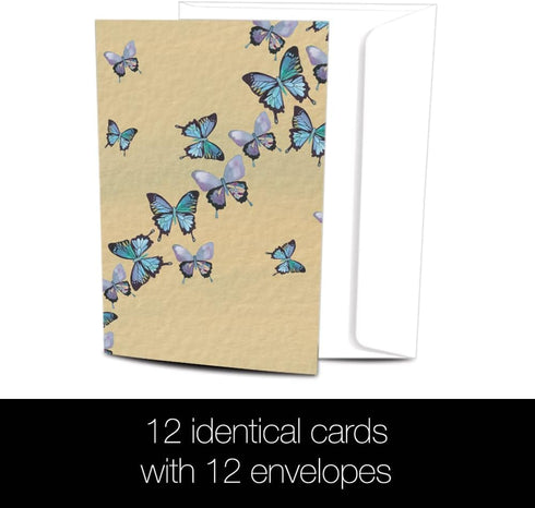 Tree-Free Greetings Blue Butterflies in Flight All Occasion Cards, 12 Recycled 4x6 Cards & Envelopes