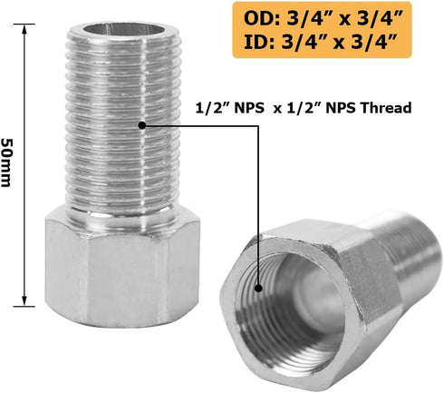 Hooshing Stainless Steel Pipe Fitting - 1/2" Female to 1/2" Male Straight Thread Extension Pipe Connector (Length 1.97