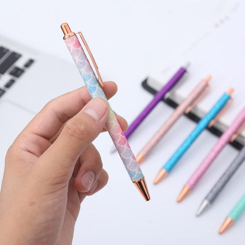 Fun Sparkle Fancy Ballpoint Pen, Cute Sparkly Click Metal Pens, 12 Count Multicolor, Black Ink for Journaling