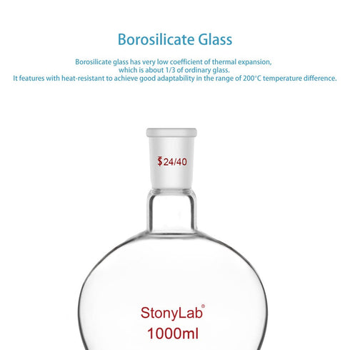 stonylab Recovery Flask, Heavy Wall Single Neck Borosilicate Glass Rotary Evaporator Flask, 1000 ml, Pear-Shaped