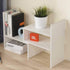 Small Wood Adjustable Desktop Bookshelf, Expandable Storage Organizer for Office Supplies, White