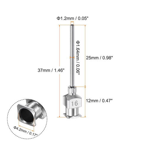 12pcs 16Gauge Stainless Steel Dispensing Needles, 1" All Metal Glue Needle Tube Blunt Tips Luer Lock for Thick Liquids, Ink, Glue, Lab Use