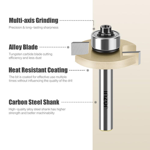 JGZUI Set,1/4" 13/64" 3/8" Slot Cutter Router Bit, ''T'' Type Bit with Bearing, Slot Router Bit Shank,Cutting Height
