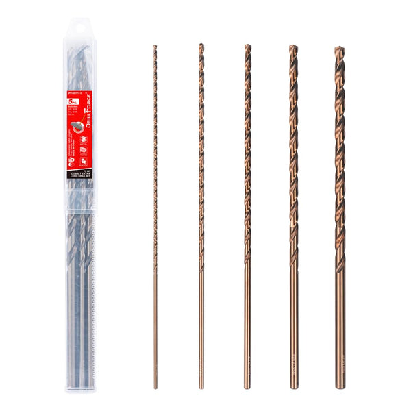 Cobalt Extra Long Drill Bits Set, 5PCS M35 High Speed Steel Extension Drill Bit for Deep Hole Drilling
