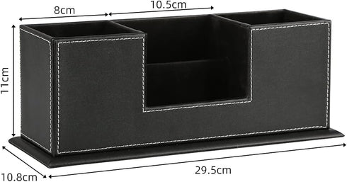 KINGFOM Office Supplies Desk Organizer, PU Leather Storage Box with 4 Divided Compartments for Pen, Business Card,