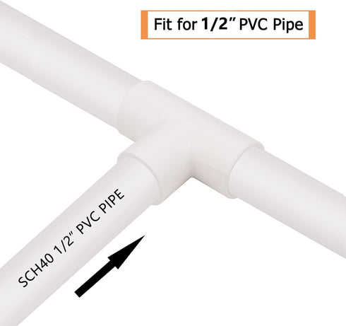 20 Pack 3 Way 1/2 Inch Tee PVC Fittings, 1/2inch SCH 40 Adapter for Water Supplies, DIY Garden Shelf