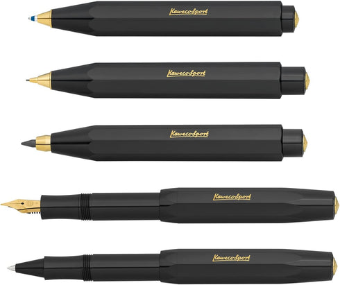 Kaweco CLASSIC SPORT Fountain Pen, Black, 23 Carat Gold-Plated Steel Nib, 13 cm
