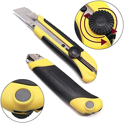 25MM Heavy Duty Utility Knife, Box Cutter SK-5 with Retract Blades, Rubber Grip for Cardboard, Boxes, DIY Crafts