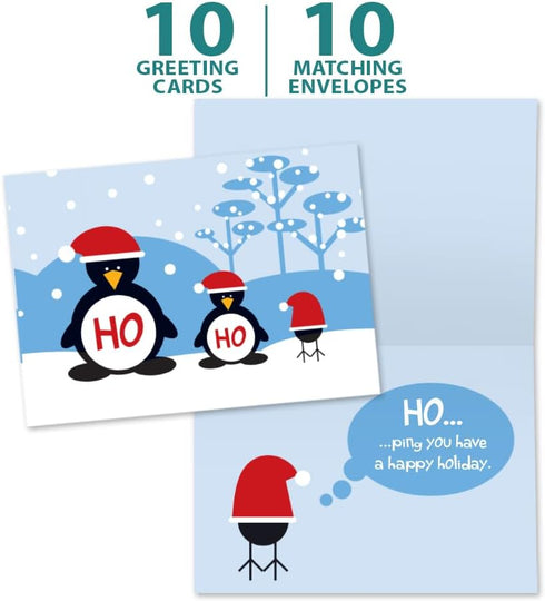 Tree-Free Greetings Season's Greeting Cards - 10 Cards + Envelopes - 5 x 7 - Ho Ho Ho Penguins (HB93340)