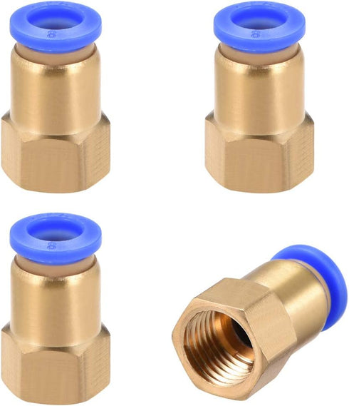 uxcell Push to Connect Tube Fitting Adapter, 8mm Tube OD x G1/4 Female Straight Pneumatic Connector, 4pcs