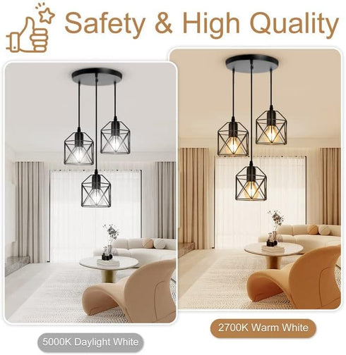 3-Light E26 Bulbs CANMEIJIA Pendant Light Fixtures, Farmhouse Kitchen Island Light Fixture, Industrial Hanging Pendant