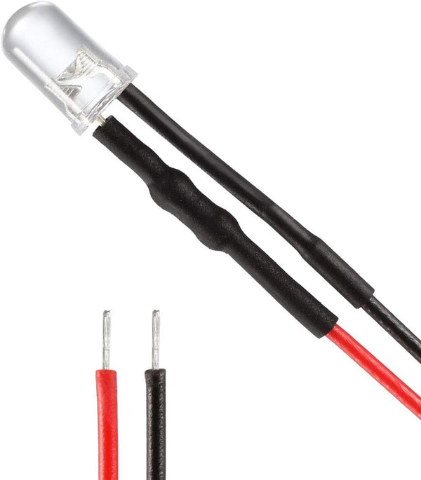 uxcell 3Pcs 5mm Pre Wired LED, Red DC3-5V Clear Lens, Light Emitting Diodes
