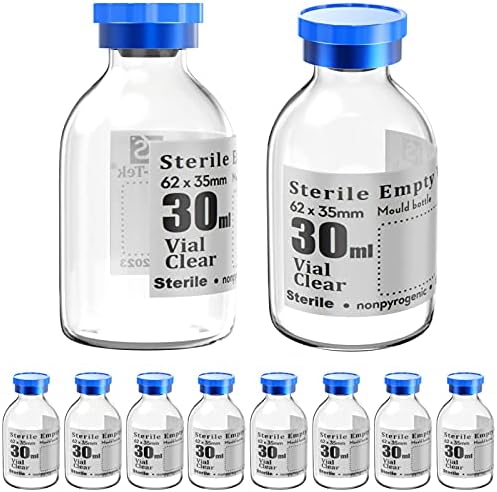 Sterile Empty Vials with Self Healing Injection Port, Flip Off Aluminum Cap, Sterile Package (30ml, 10)