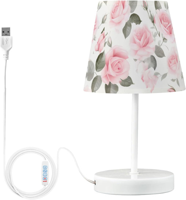 ALAZA Bedside Lamp Pink Rose Floral Roses Table Lamp for Bedroom Desk